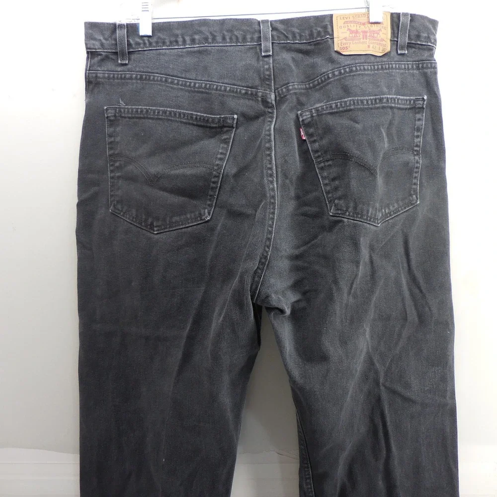 VTG Levis 505 Regular Fit Straight Leg Faded Black Denim Jeans Mens 42x30
